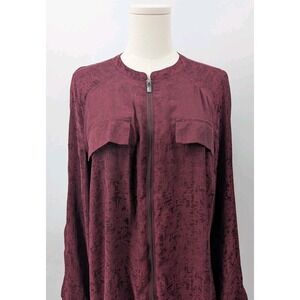 Rock & Republic Womens Red Burnout Tunic Top Roll Tab Sleeve Dark Romance Vamp